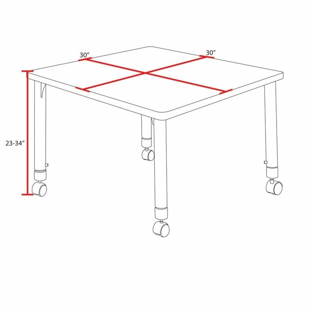 30" Square Mobile Table with 4 Blue Stackable Chairs T520