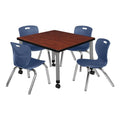 30" Square Mobile Table with 4 Blue Stackable Chairs T520