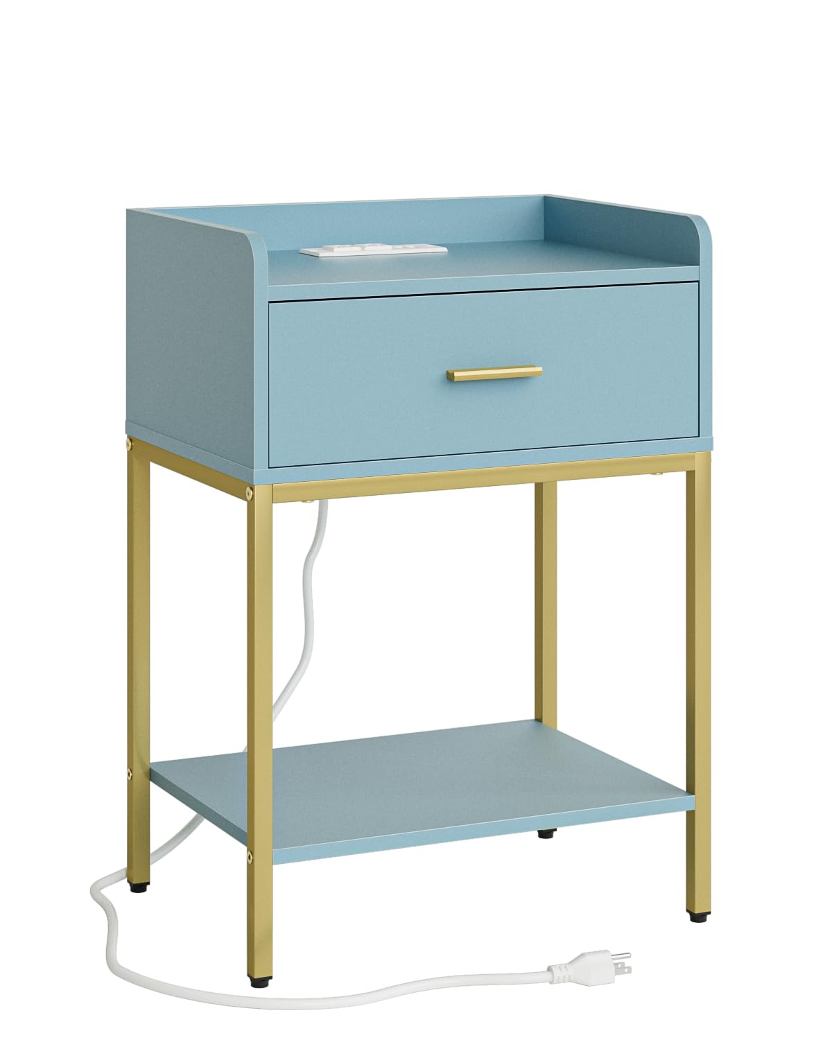 Gold and Blue 3-Tier Nightstand with Charging Station D274974