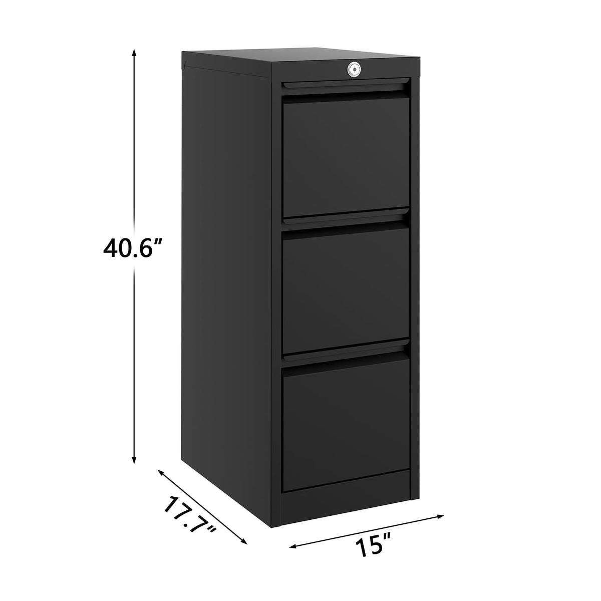 3 Drawer Metal File Cabinet with Lock, Black M370210