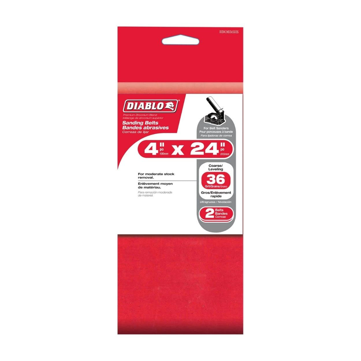 4" x 24" 36-Grit Zirconium Sanding Belt 2-Pack E9807