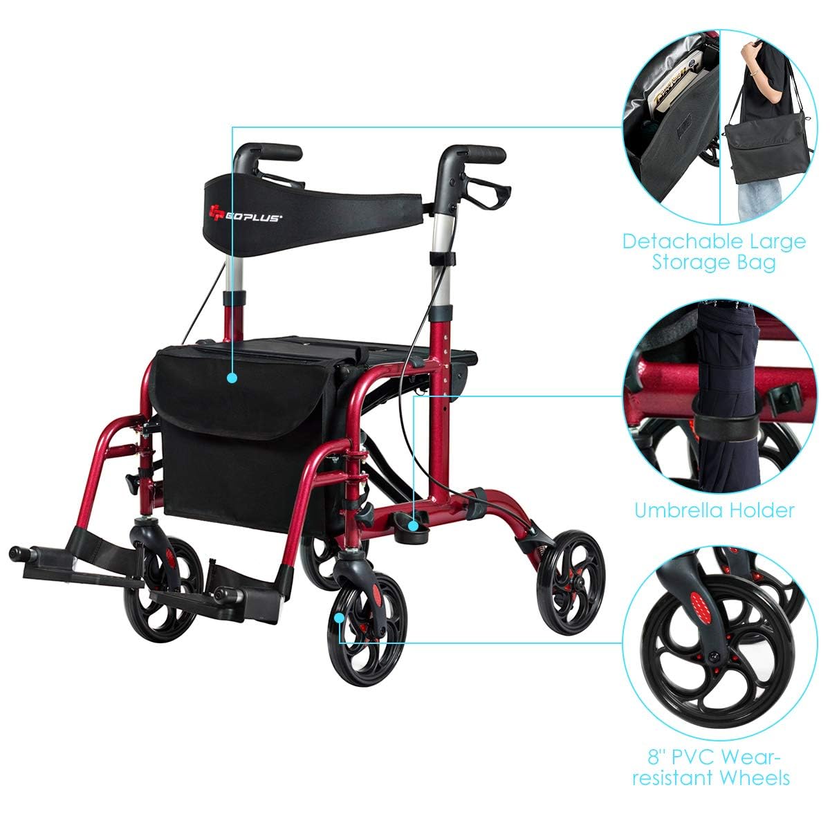 2 in 1 Folding Rollator Walker with Seat G40138