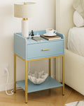 Gold and Blue 3-Tier Nightstand with Charging Station D274974