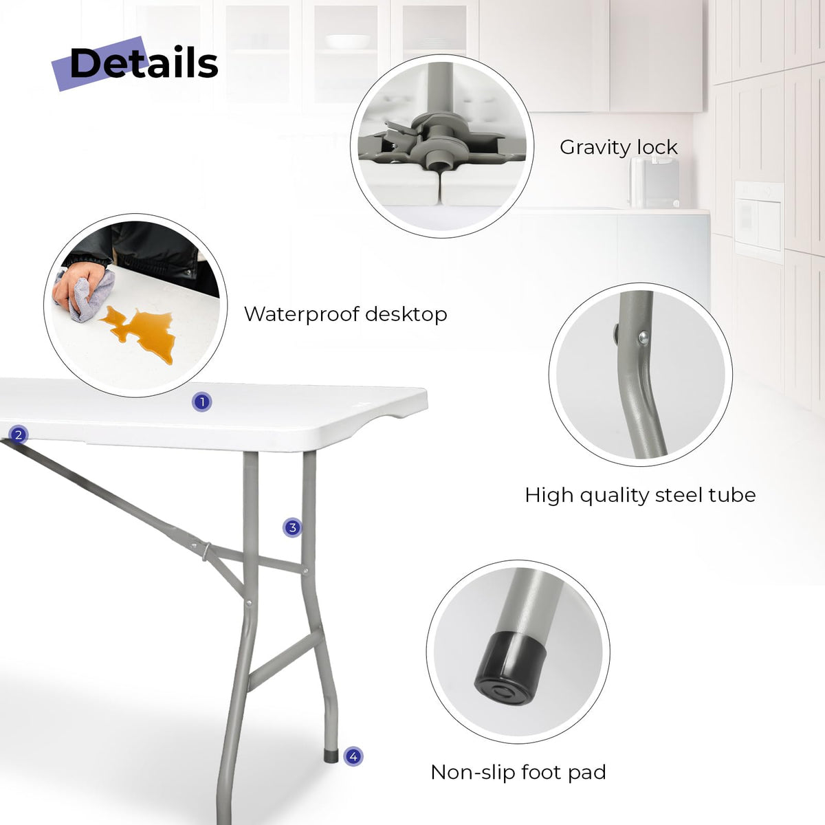 White 6ft Heavy Duty Folding Table A996