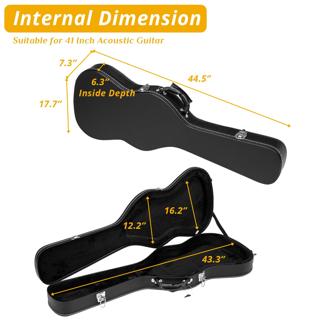 41 Inch Acoustic Guitar Hard Case with Lock Latch, Black J7114
