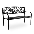 50in Black Metal Outdoor Bench with Armrests J870