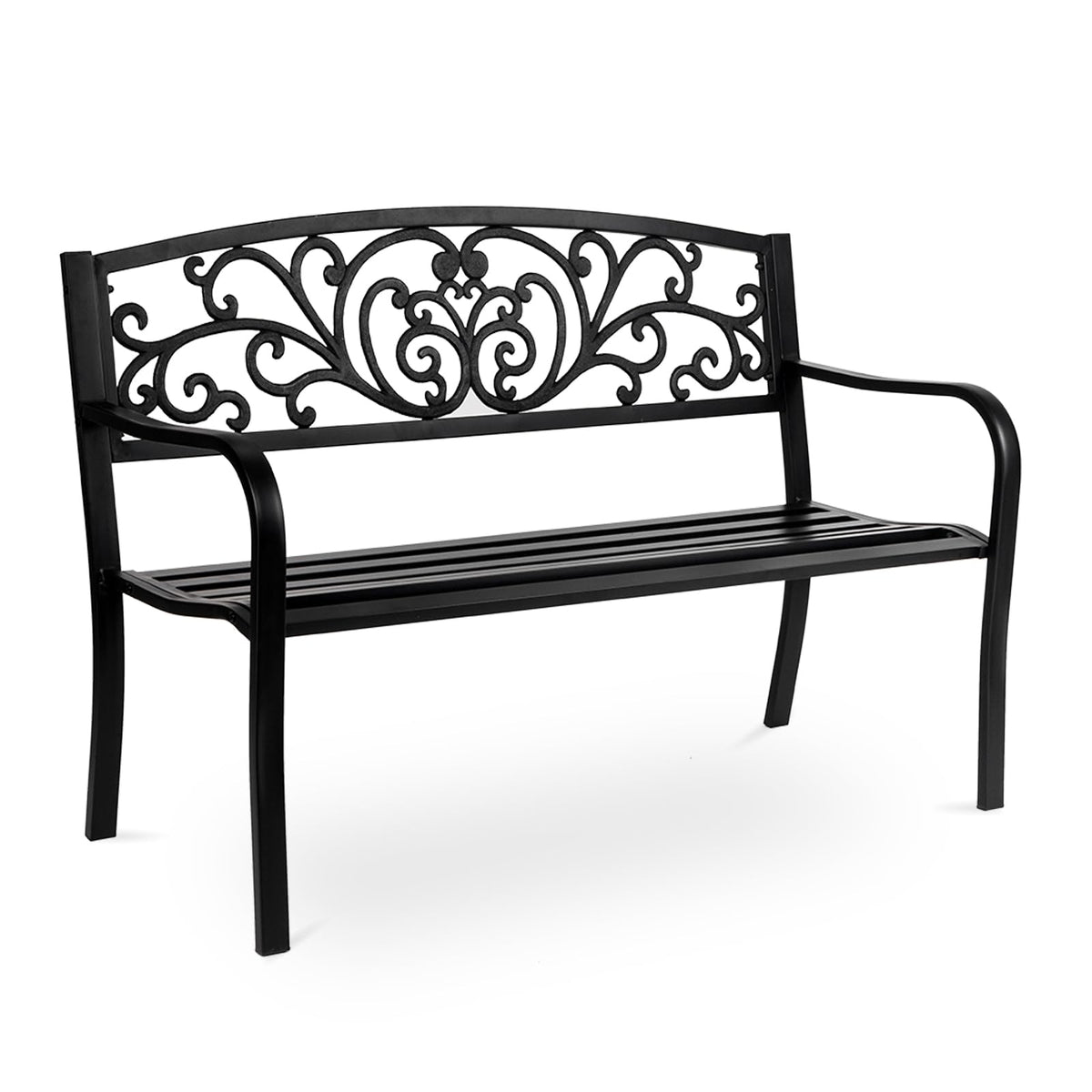 50in Black Metal Outdoor Bench with Armrests J870