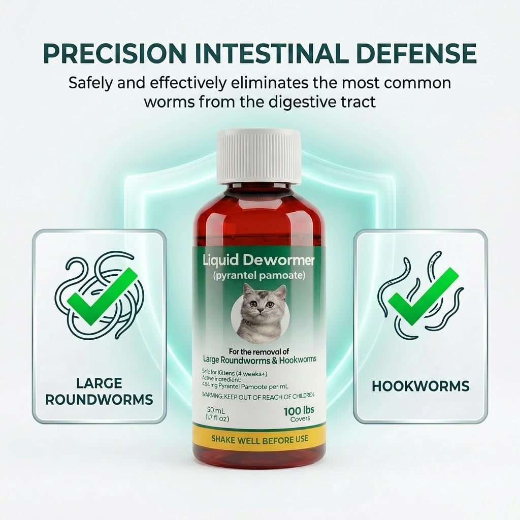 Liquid Dewormer for Cats & Kittens Pyrantel Pamoate Oral Suspension 50ml E910722