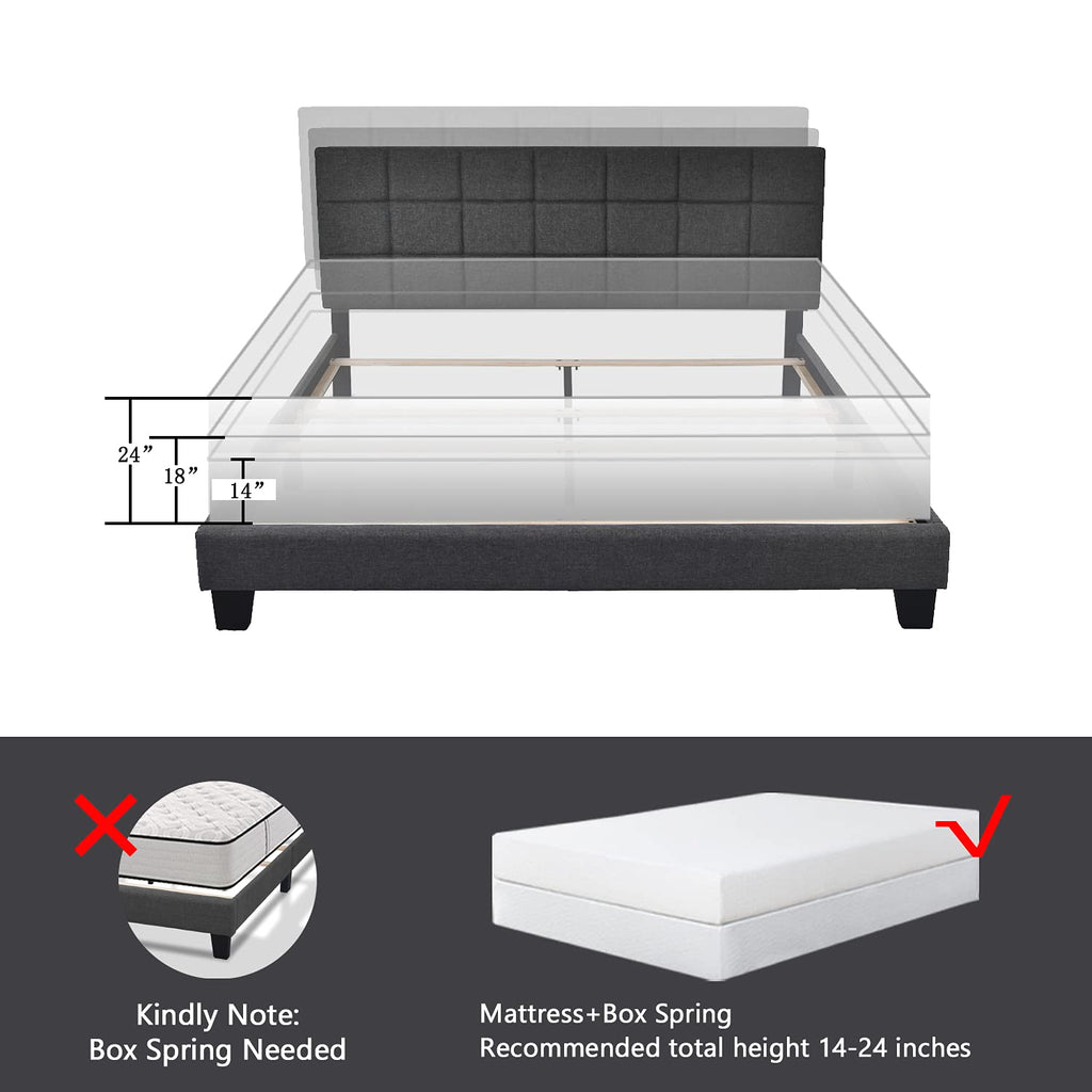 Queen Size Panel Bed Frame Dark Grey V395