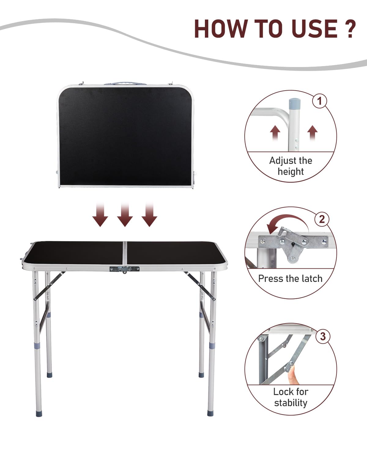 Portable Folding Camping Table Black M355