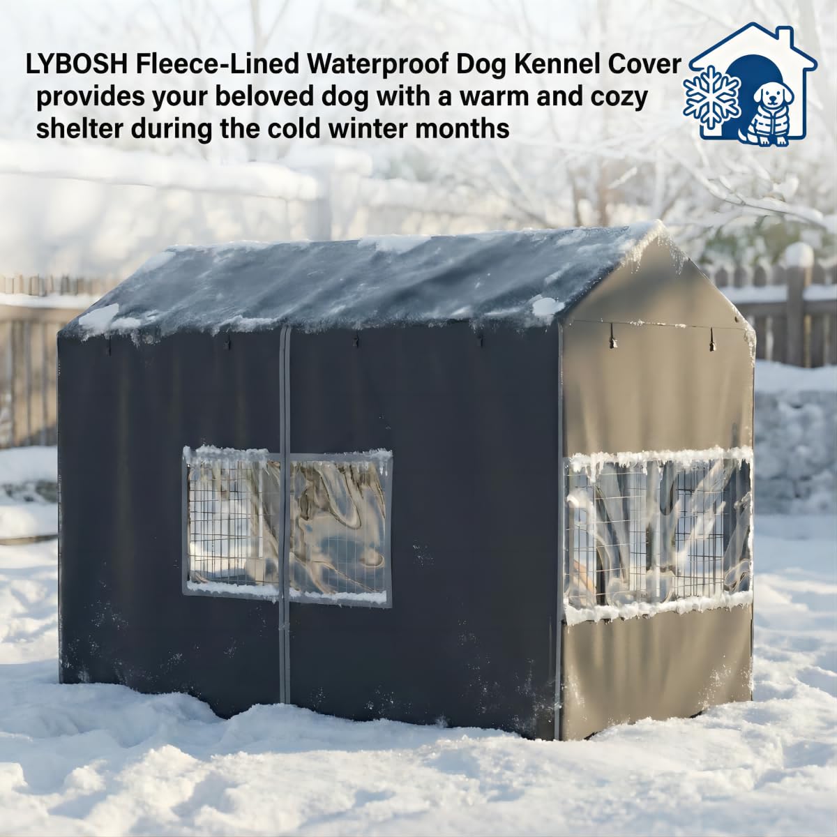Black Dog Kennel Cover with Transparent Windows G970