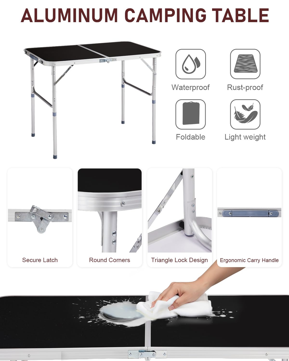 Portable Folding Camping Table Black M355