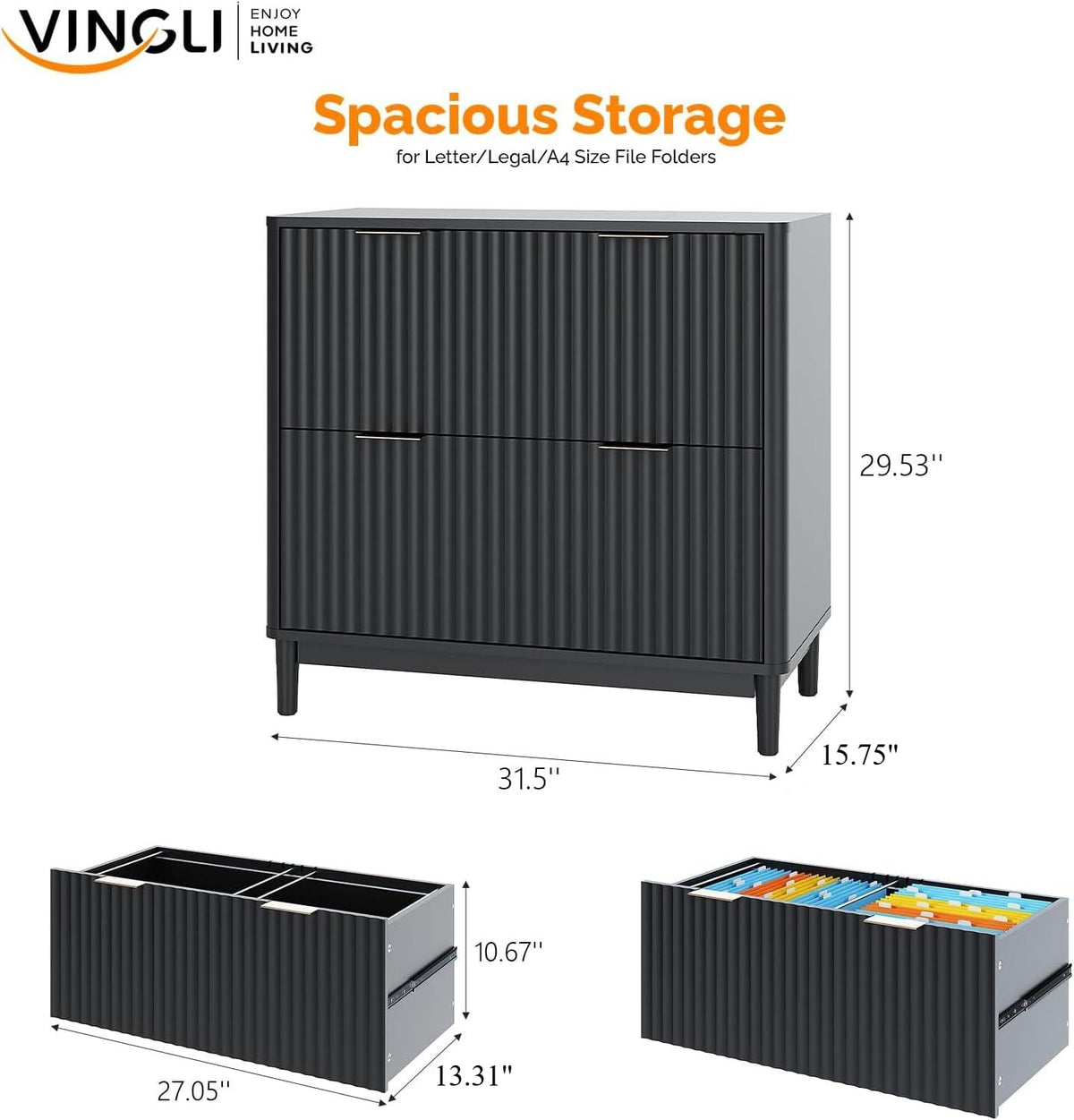 Black 2 Drawer Wood File Cabinet U6632