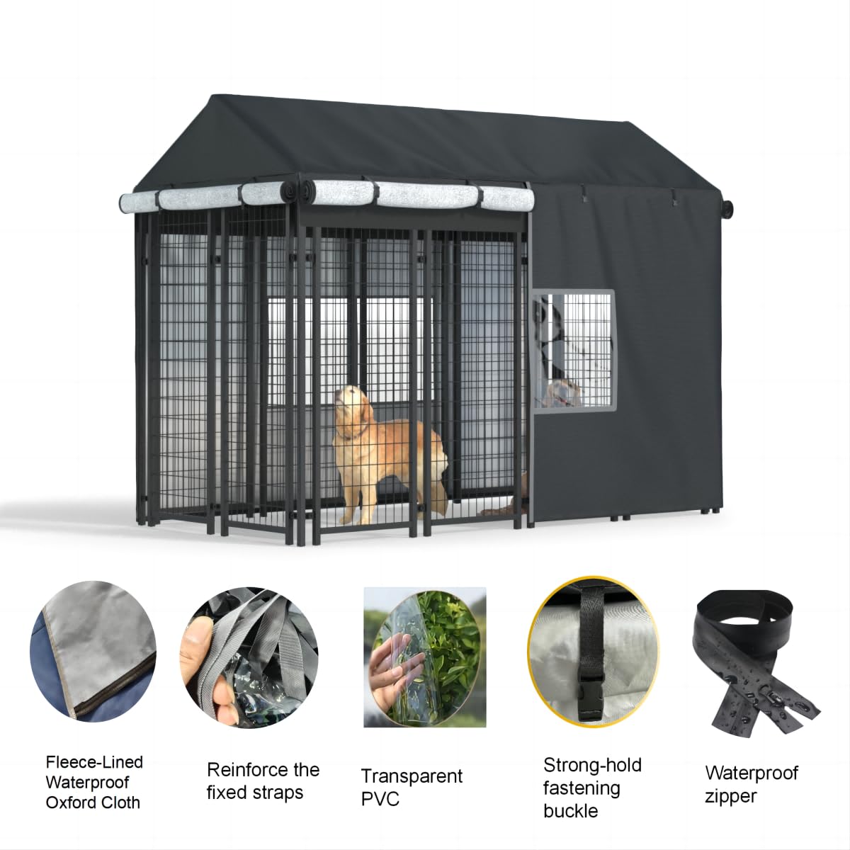 Black Dog Kennel Cover with Transparent Windows G970