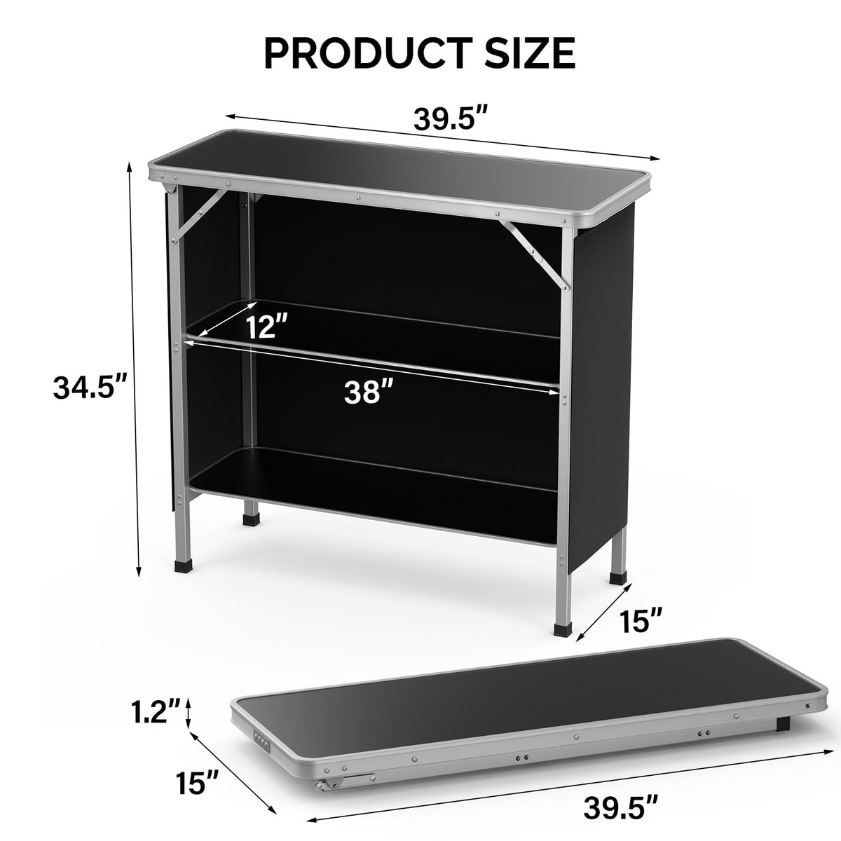 Aluminum 2-Tier Folding Camping Table with Carrying Bag D30703