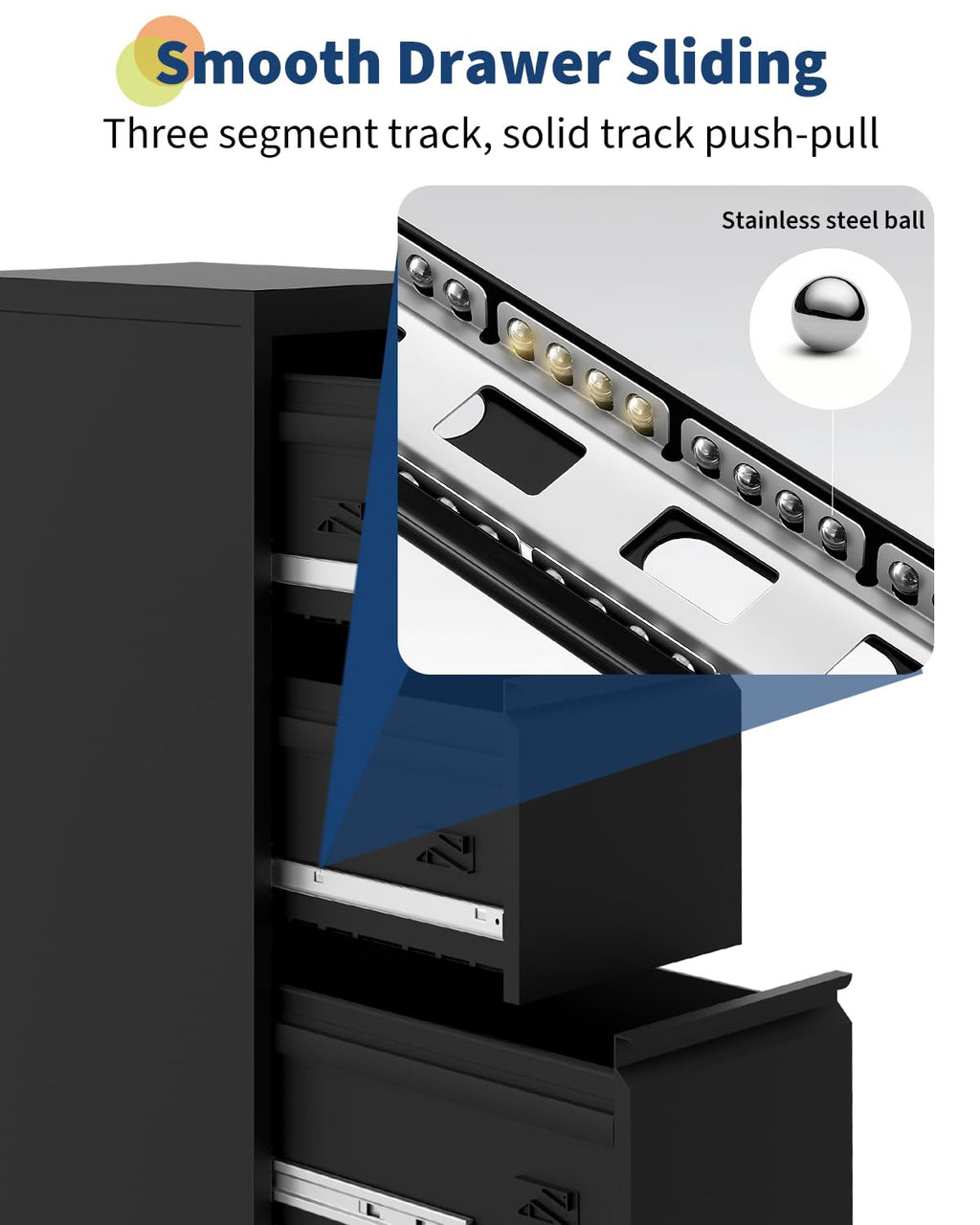 3 Drawer Metal File Cabinet with Lock, Black M370210