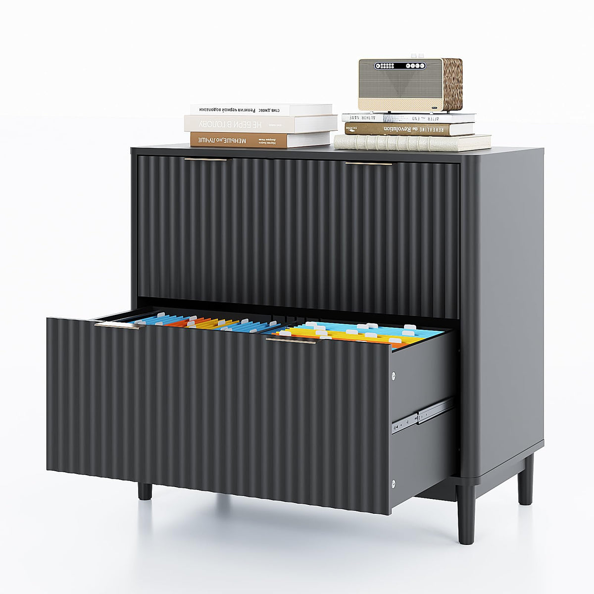 Black 2 Drawer Wood File Cabinet U6632