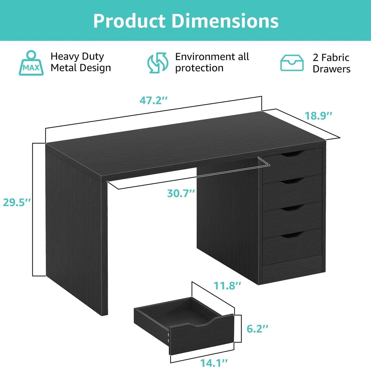Black Computer Desk with Drawers S892