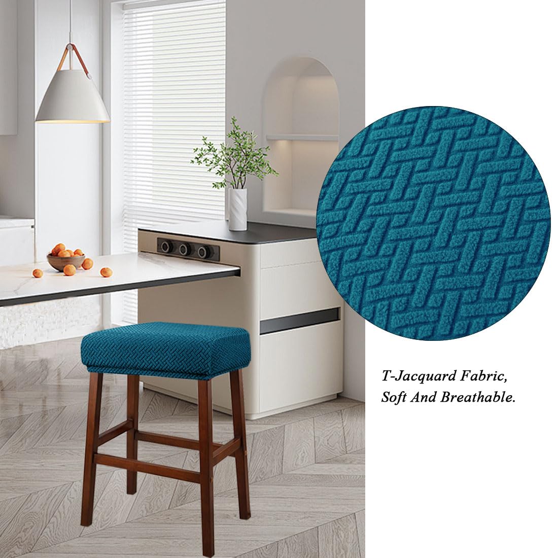 Set of 4 Deep Teal Jacquard Stretch Stool Covers N4203