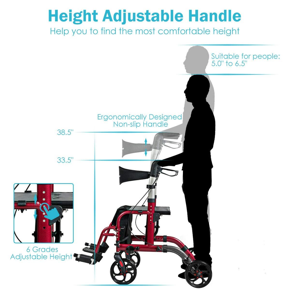 2 in 1 Folding Rollator Walker with Seat G40138