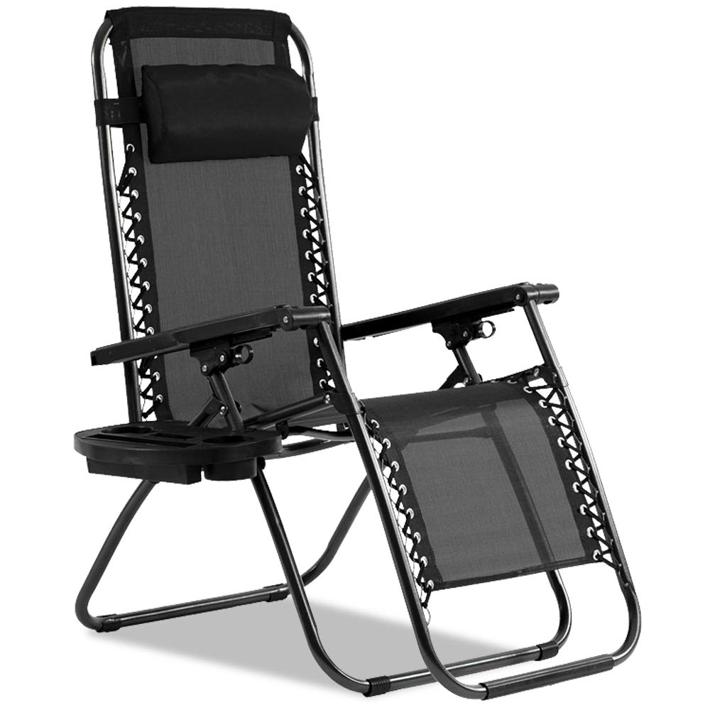 Black Zero Gravity Lounge Chair with Pillow & Cup Holder V621754