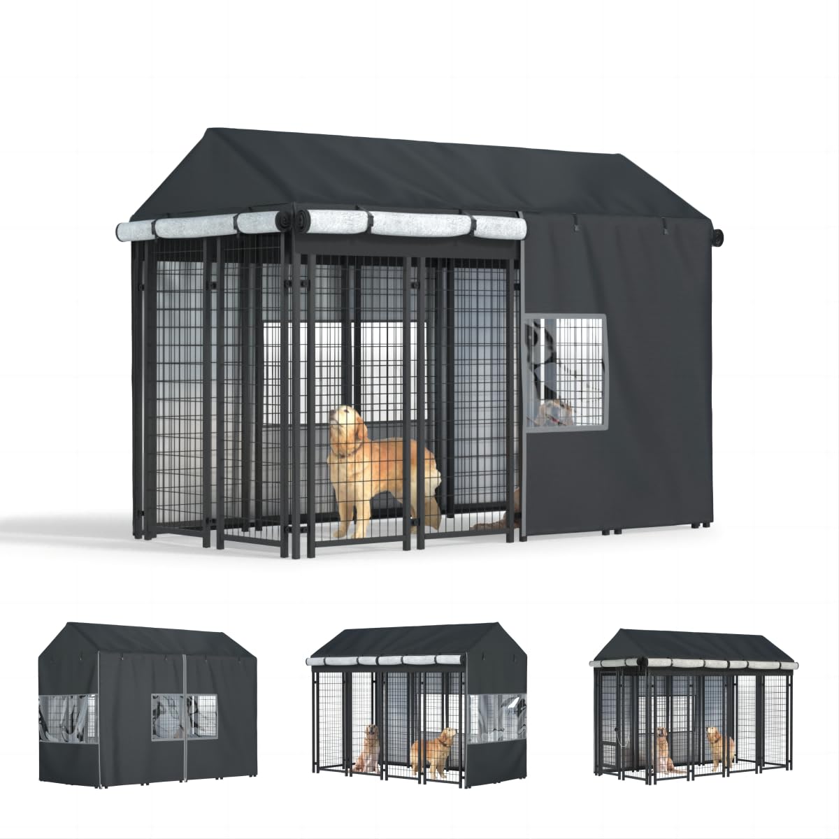 Black Dog Kennel Cover with Transparent Windows G970