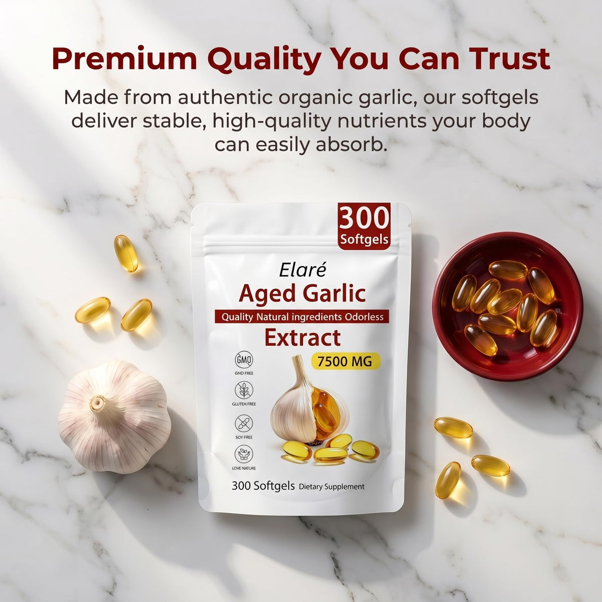 Odorless Organic Garlic Extract Capsules 300 Softgels Z7489