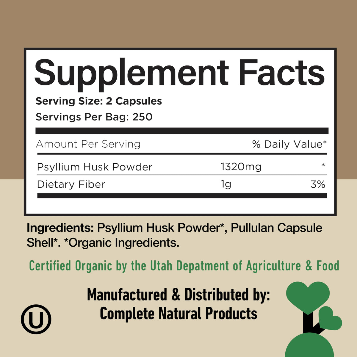Organic Psyllium Husk Capsules 660mg 500ct Y72887