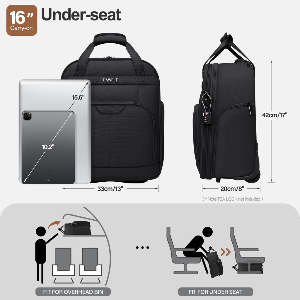 16-Inch Underseat Carry on Luggage with Wheels Black F14407