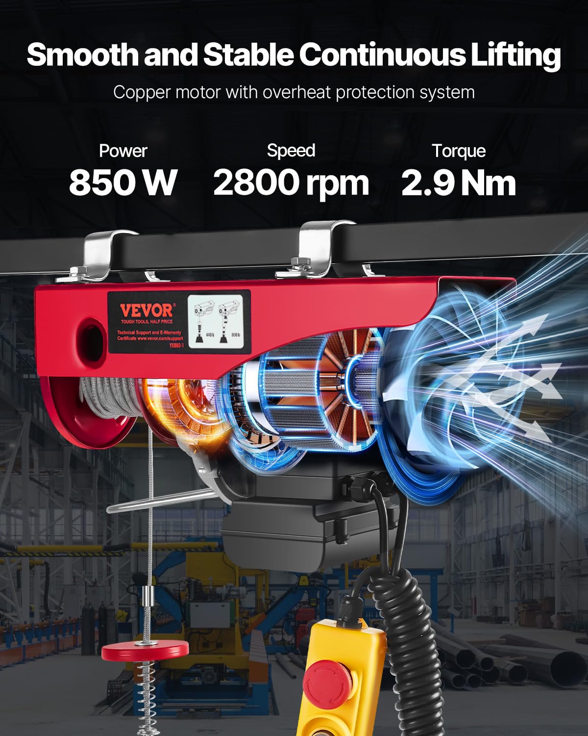 880lbs Electric Hoist with Wired Remote Control V87735