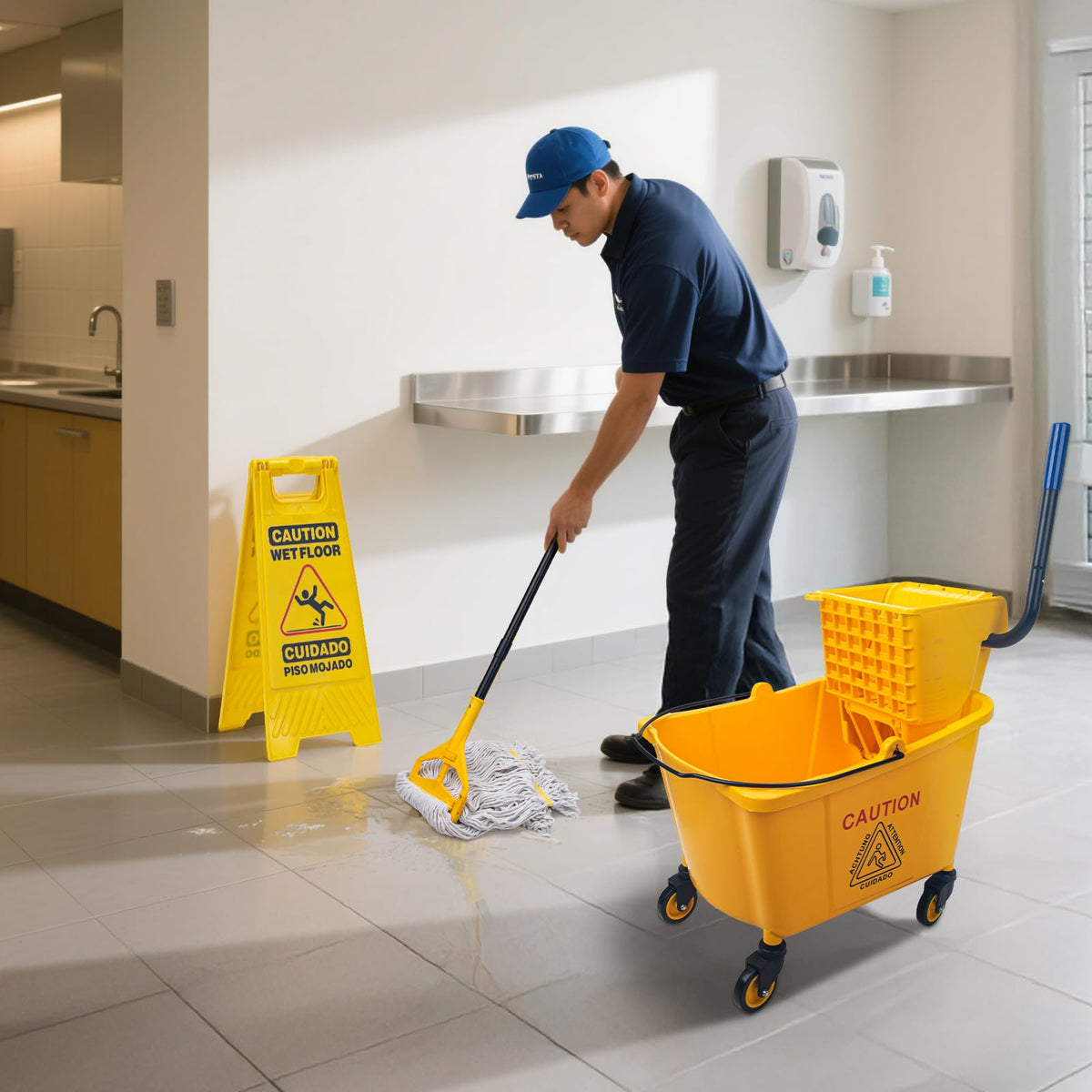 35 Qt Side Press Mop Bucket on Wheels Set, Yellow W8617