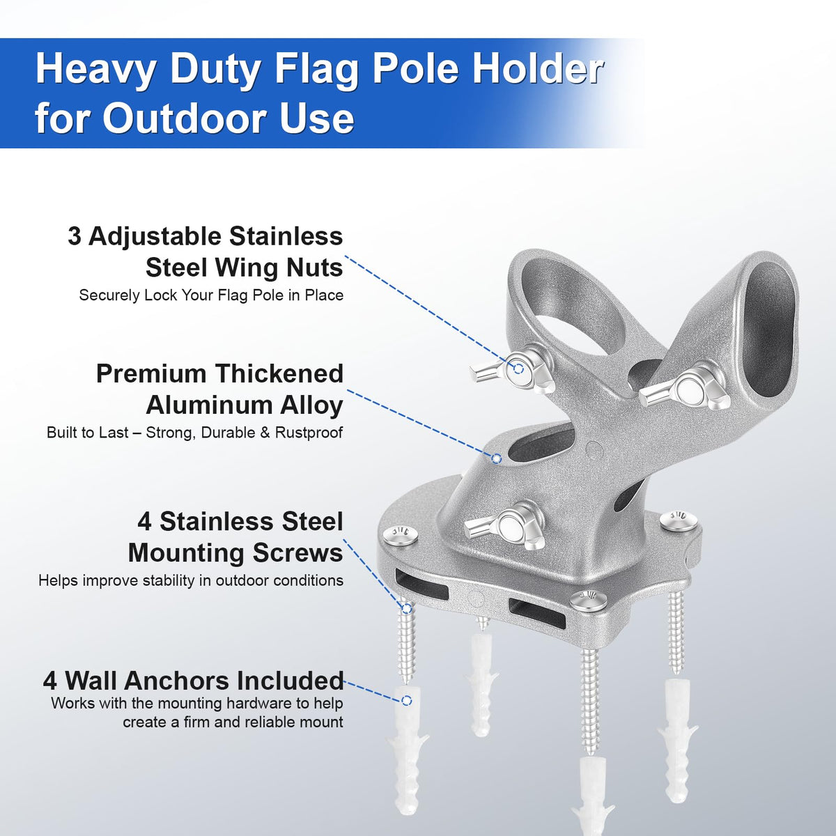 Heavy Duty Aluminum Rustproof Flag Pole Holder Wall Mount 2Pack D4739