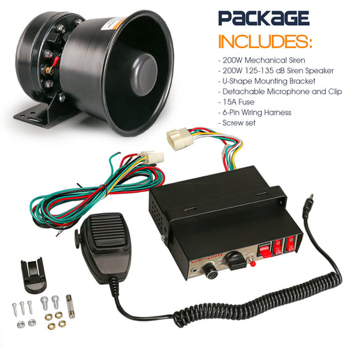 12V 200W Emergency Siren PA System with Handheld Microphone M609004