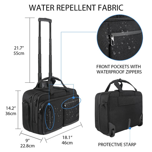 17.3 Inch Waterproof Black Rolling Laptop Bag O65623