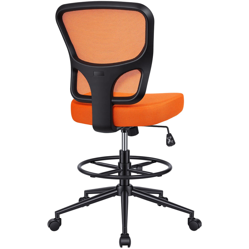 Armless Adjustable Height Mesh Drafting Chair with Foot Ring & Wheels F90607