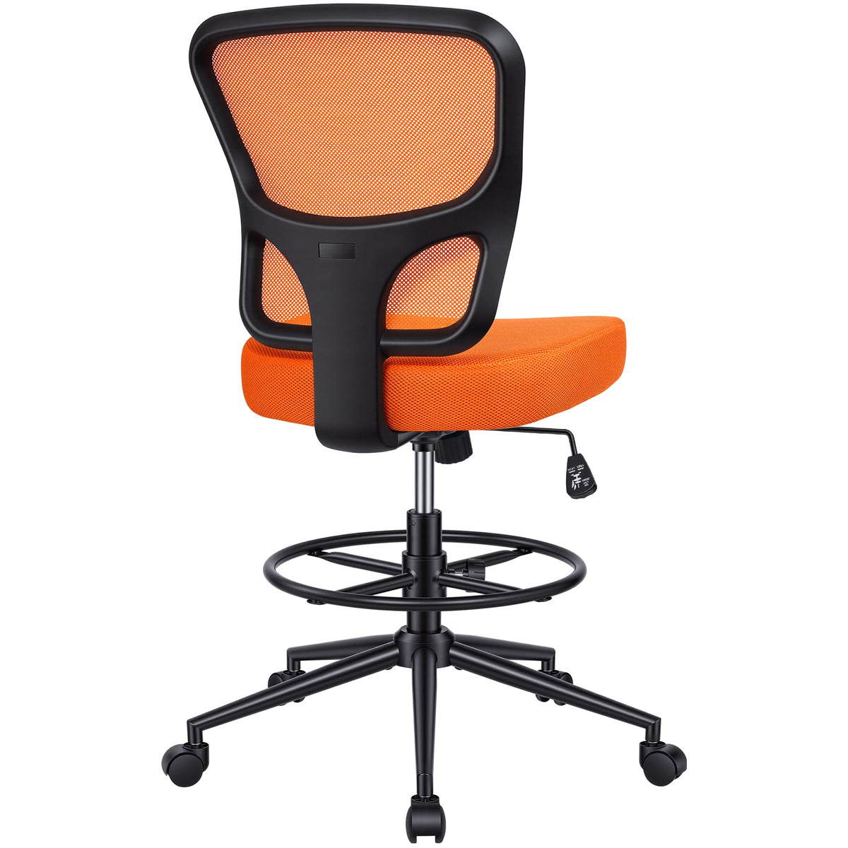 Armless Adjustable Height Mesh Drafting Chair with Foot Ring & Wheels F90607