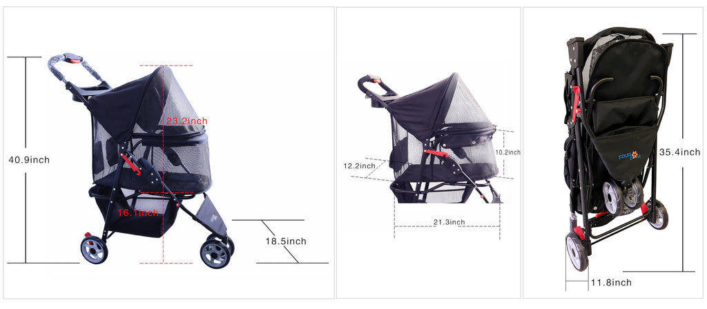 3 Wheels Pet Stroller with Storage Basket J23011