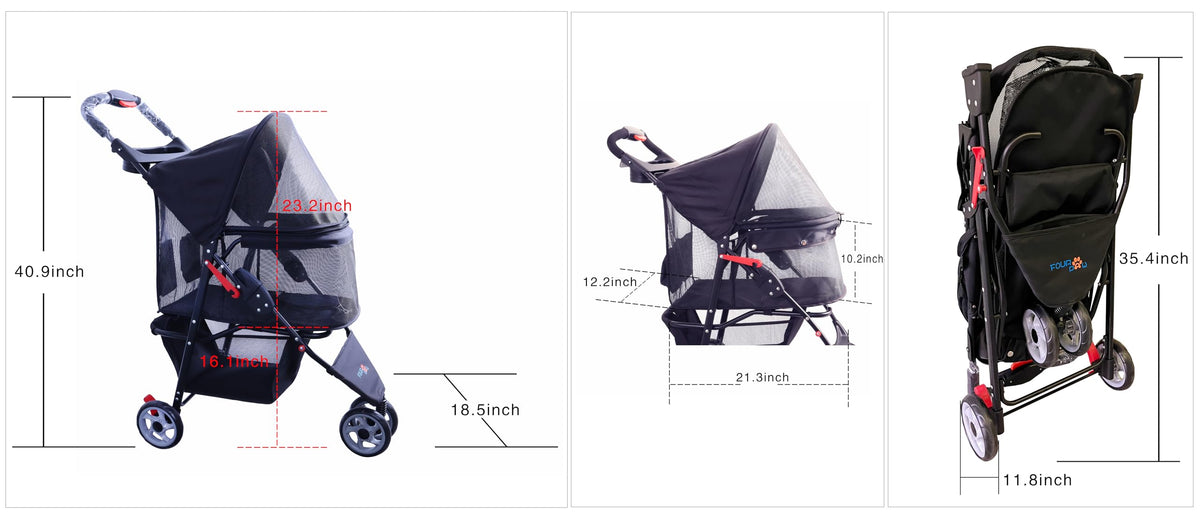 3 Wheels Pet Stroller with Storage Basket J23011