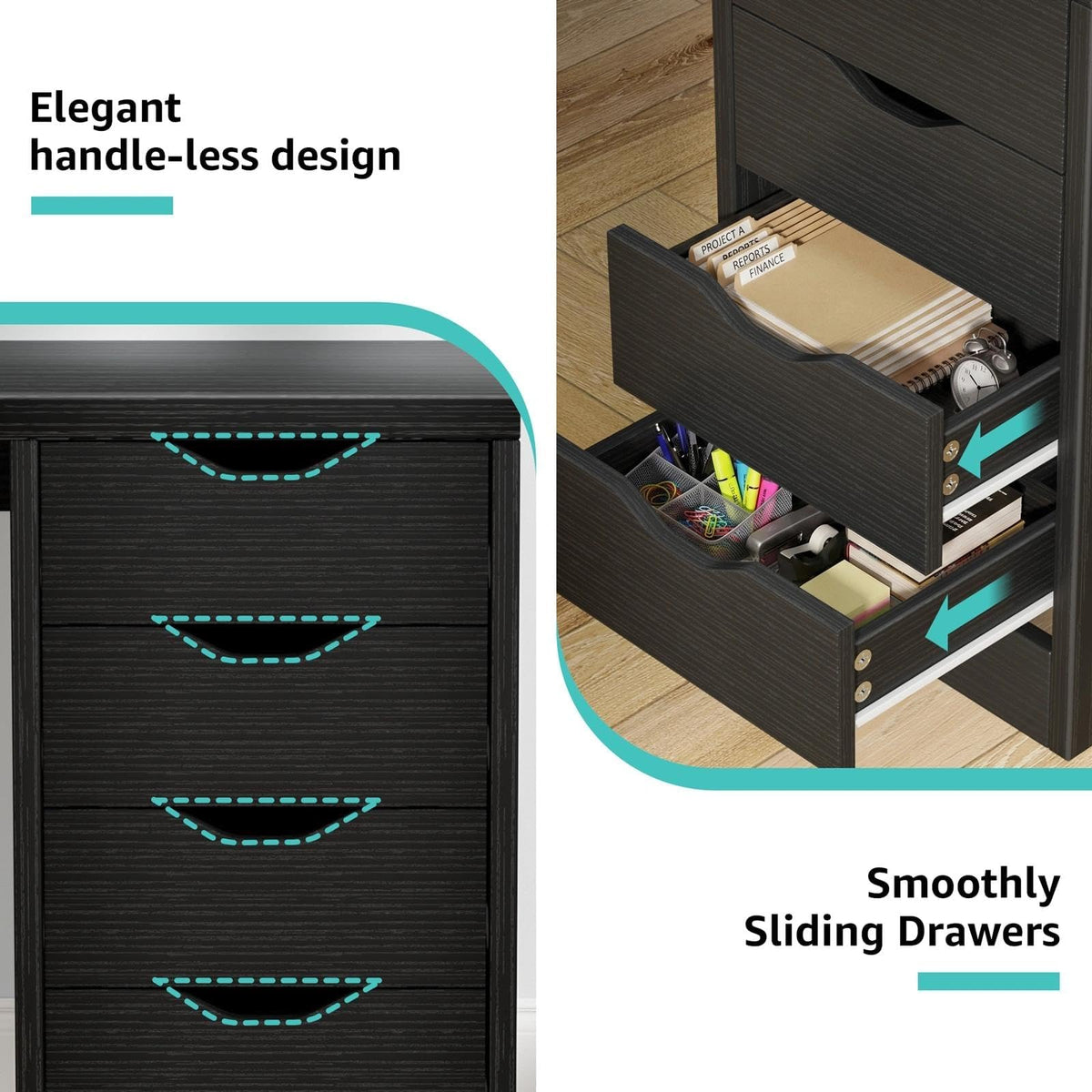 Black Computer Desk with Drawers S892