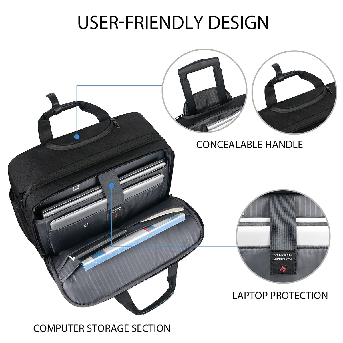17.3 Inch Waterproof Black Rolling Laptop Bag O65623