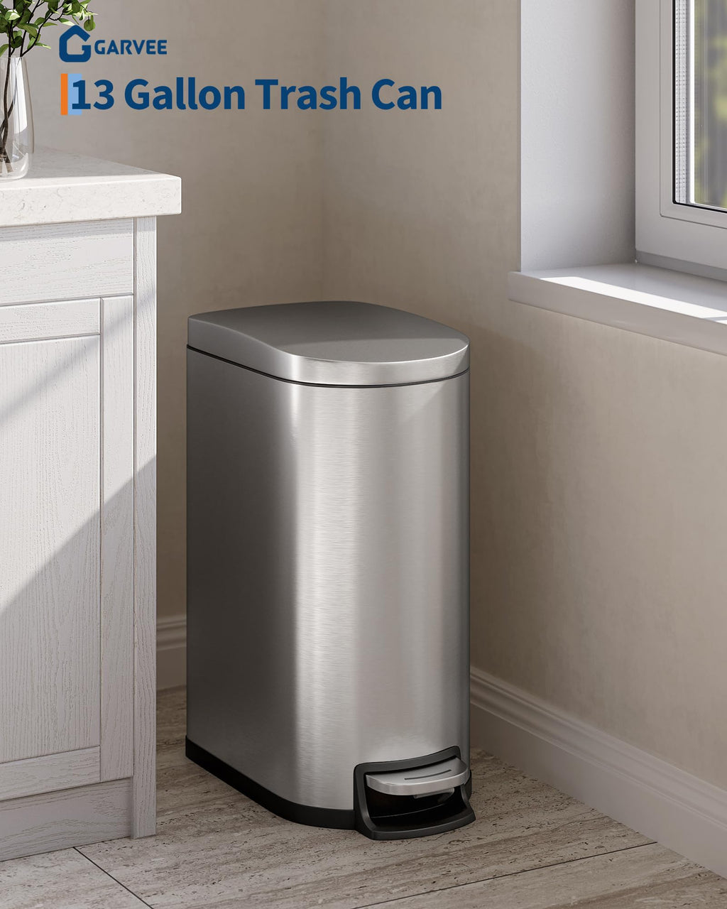 50 L Stainless Steel Kitchen Trash Can with Lid B5273