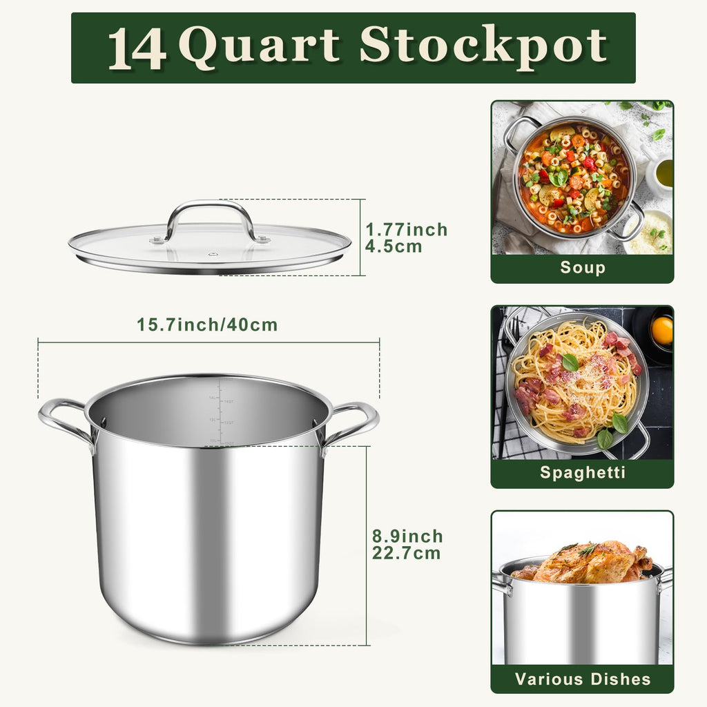 14Qt Stainless Steel Stock Pot with Lid S80614