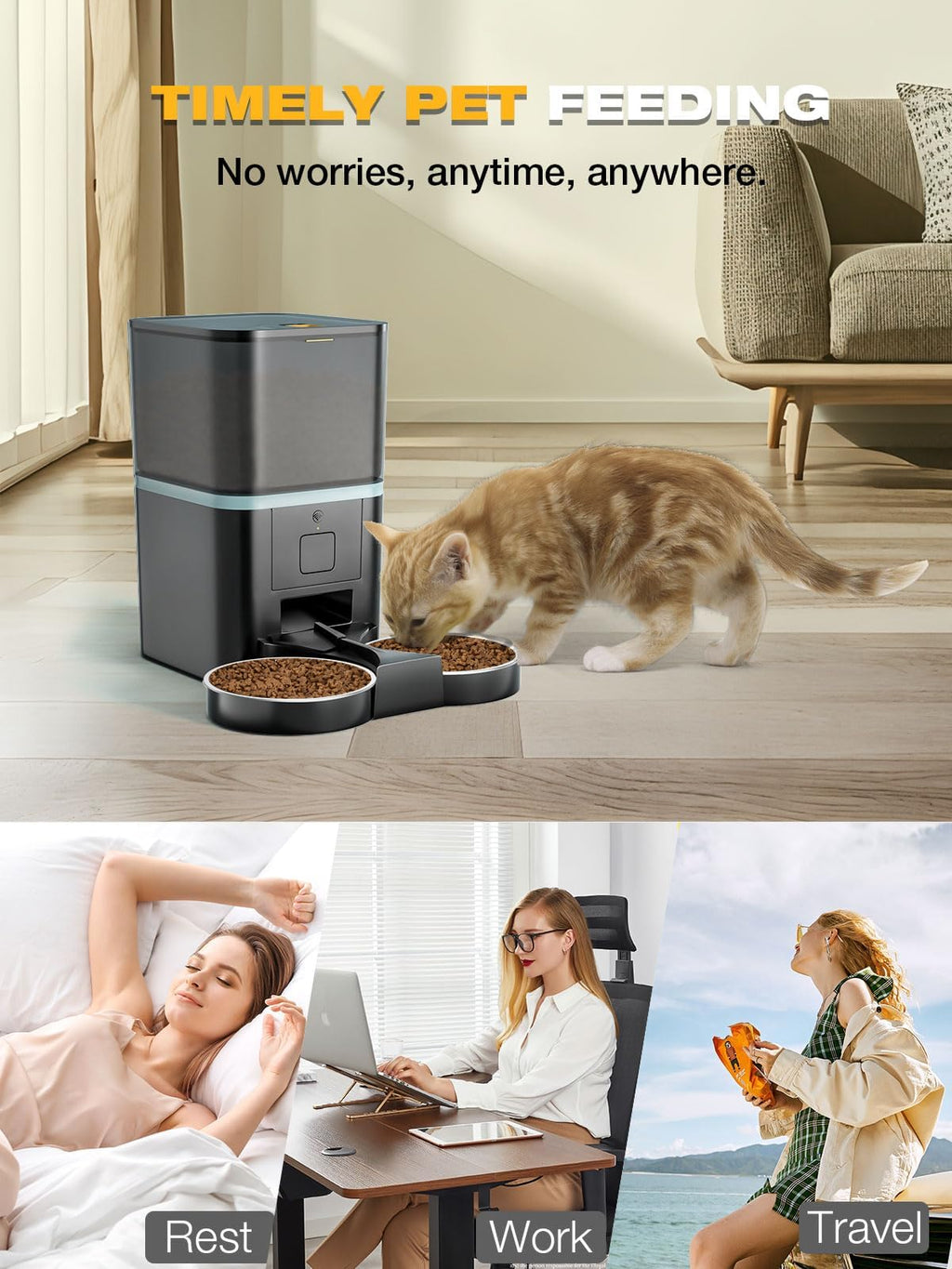 Automatic WiFi App Control Cat Feeder with Stainless Steel Bowl P2813