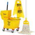 Yellow 35 Quart Commercial Mop Bucket on Wheels D790