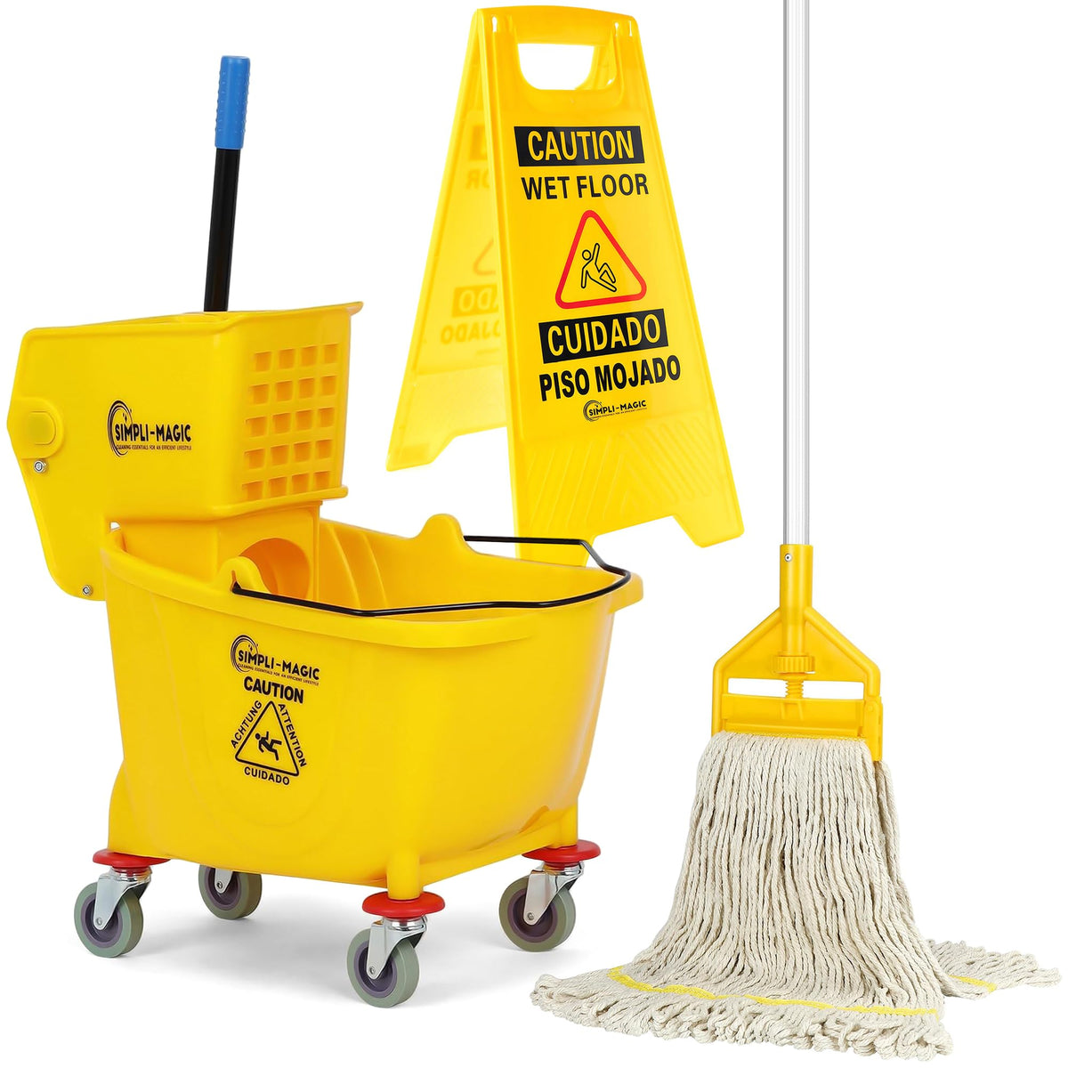 Yellow 35 Quart Commercial Mop Bucket on Wheels D790