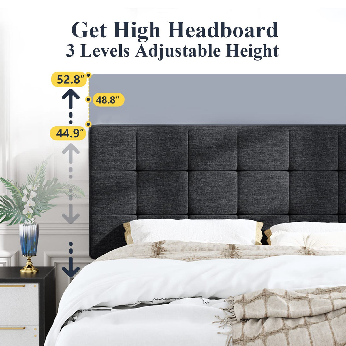 Queen Size Panel Bed Frame Dark Grey V395