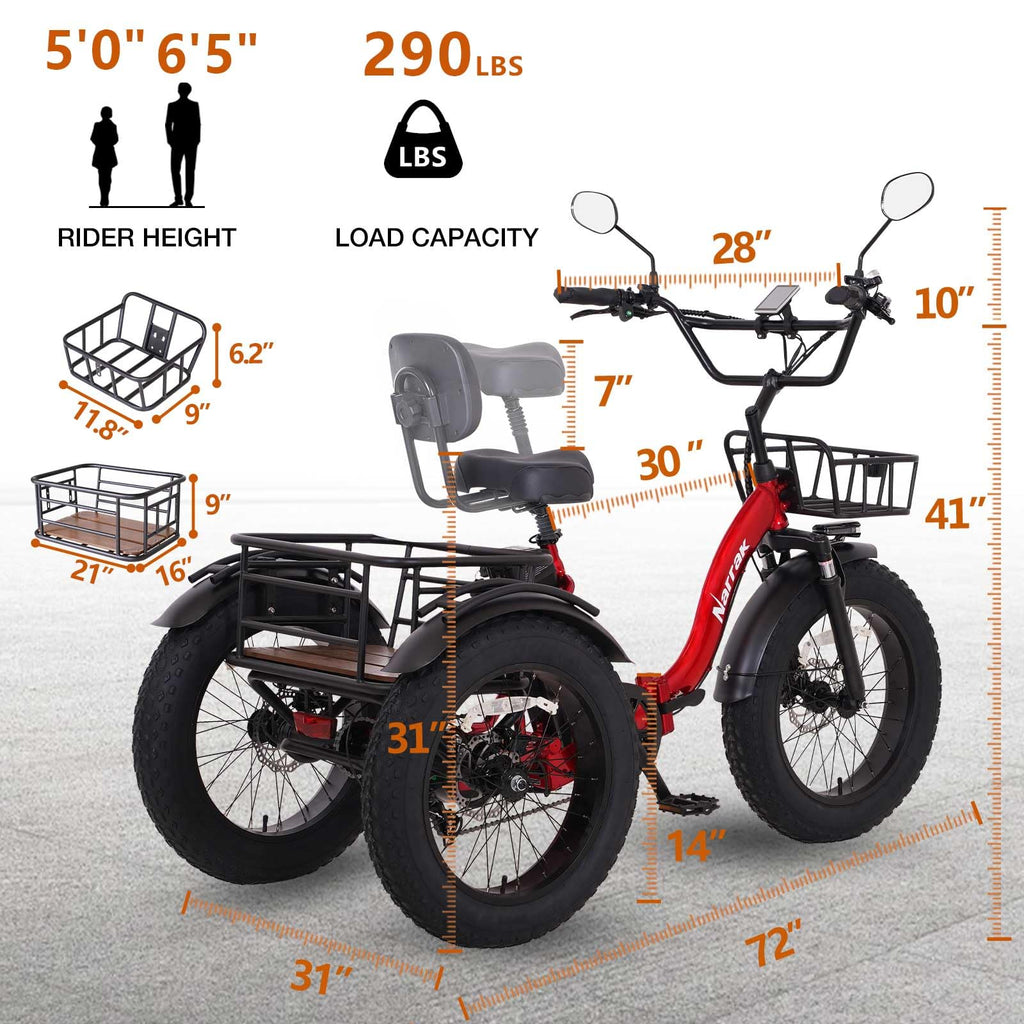 Electric Tricycle for Adults, 750W, 48V13Ah, 20"x4.0" Folding Fat Tire 3 Wheel Electric Trike Q495408