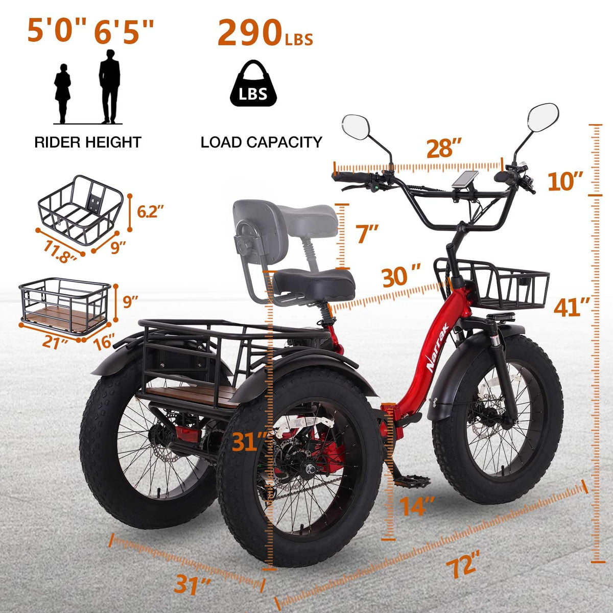 Electric Tricycle for Adults, 750W, 48V13Ah, 20"x4.0" Folding Fat Tire 3 Wheel Electric Trike Q495408