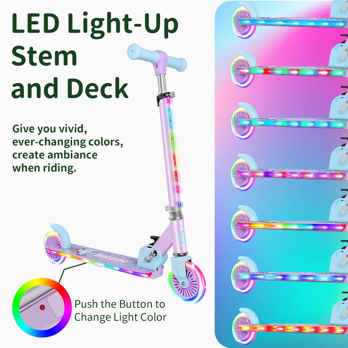 2 Wheel Folding Lightweight Kick Scooter with Light-Up Wheels J390960