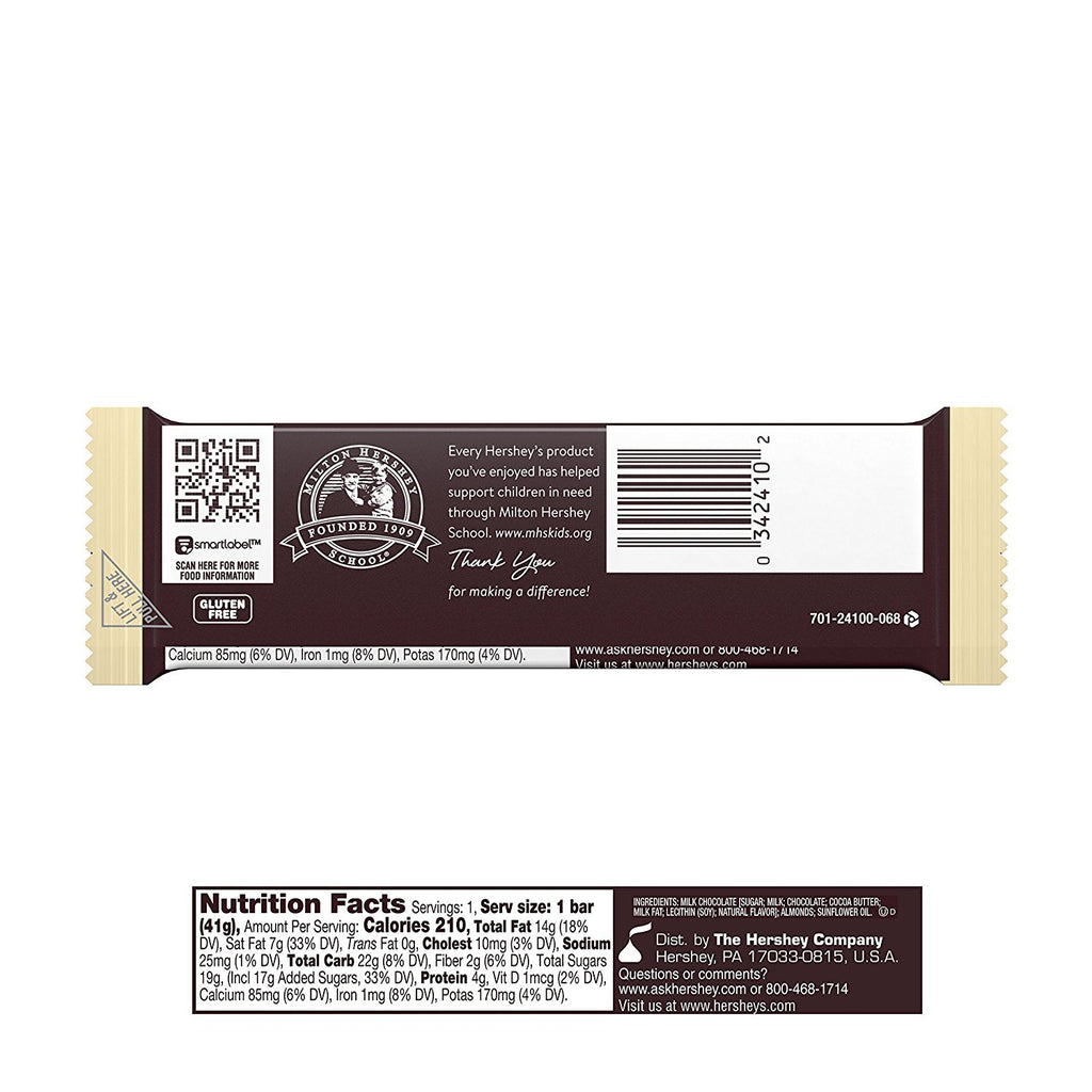 Chocolate Candy Bar with Almonds, 36 Count J23887